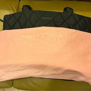 Poppy & Peonies Black Quilted Tote Bag